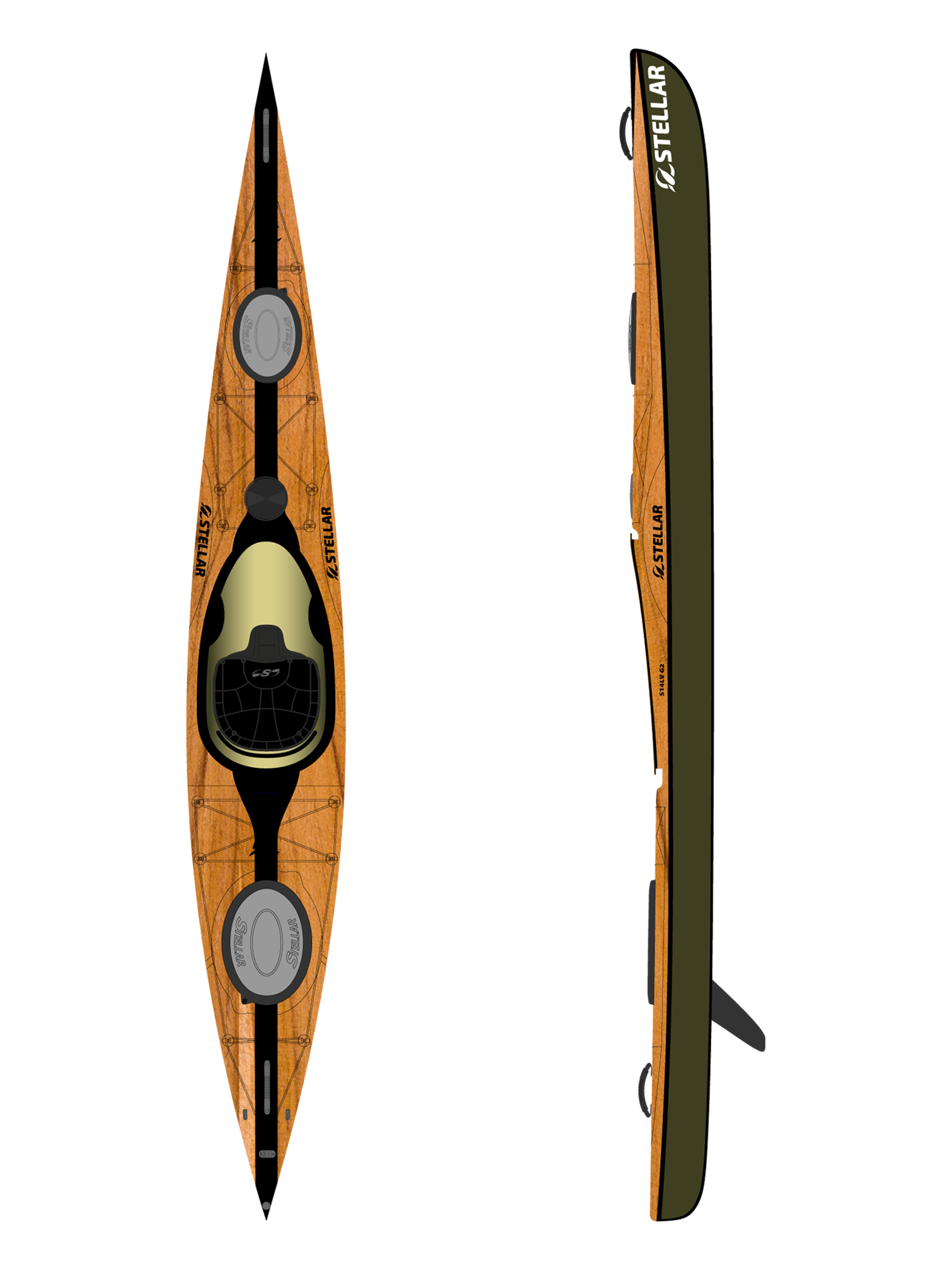 Touring kayak in wood design model of your choice-wood / carbon