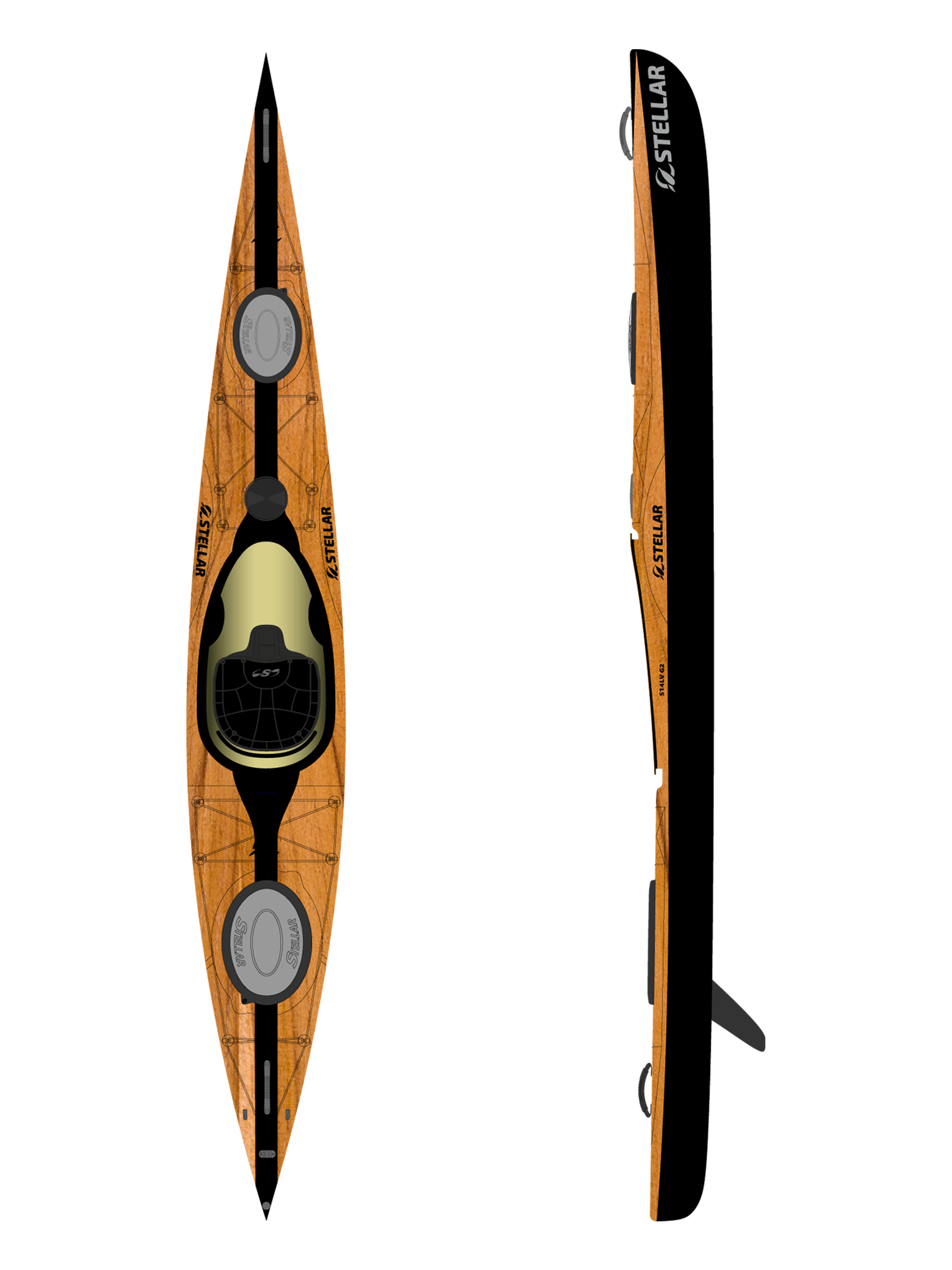 Touring kayak with wooden design model of your choice-wood / black