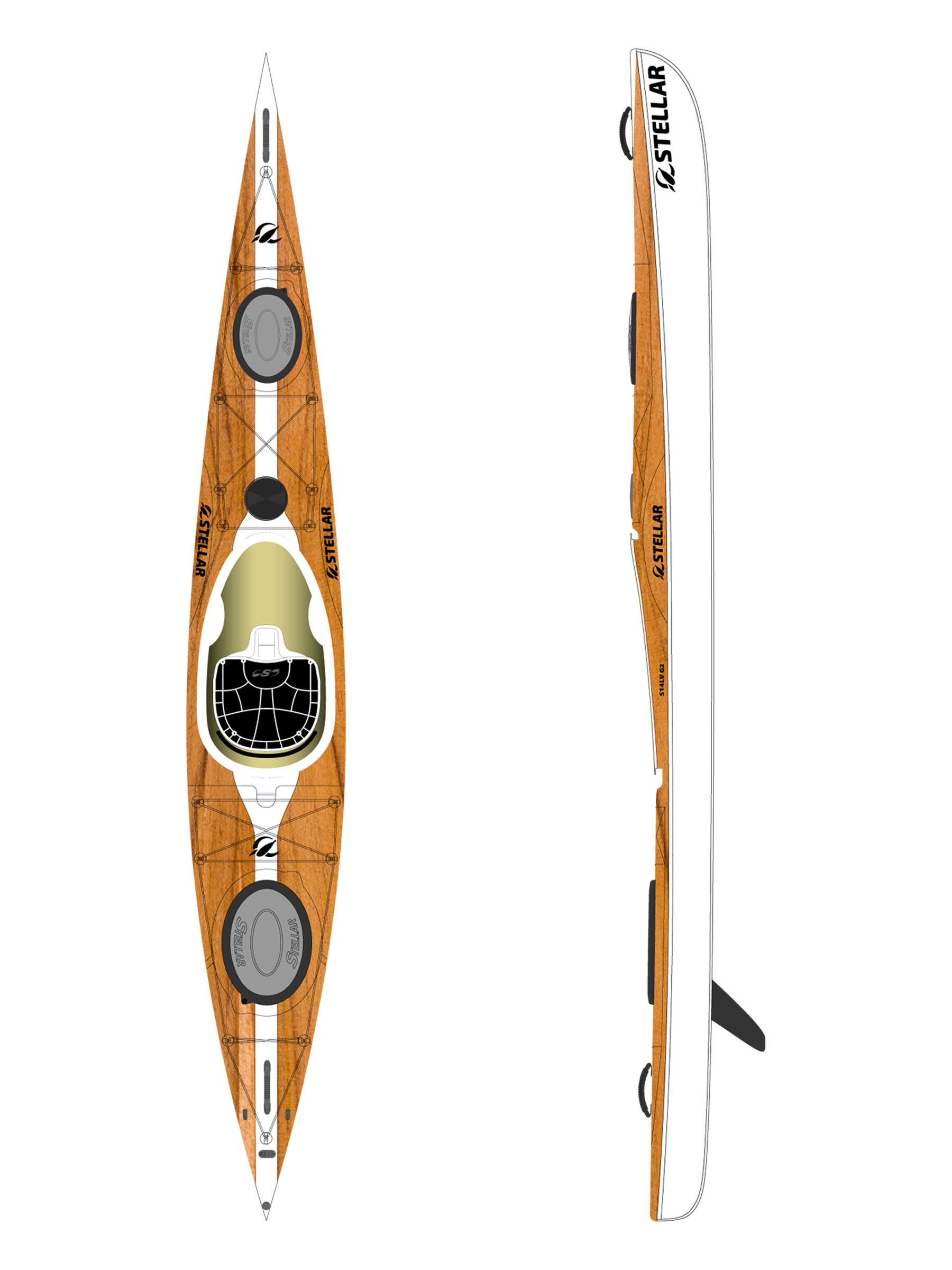 Touring kayak with wooden design model of your choice-wood / white