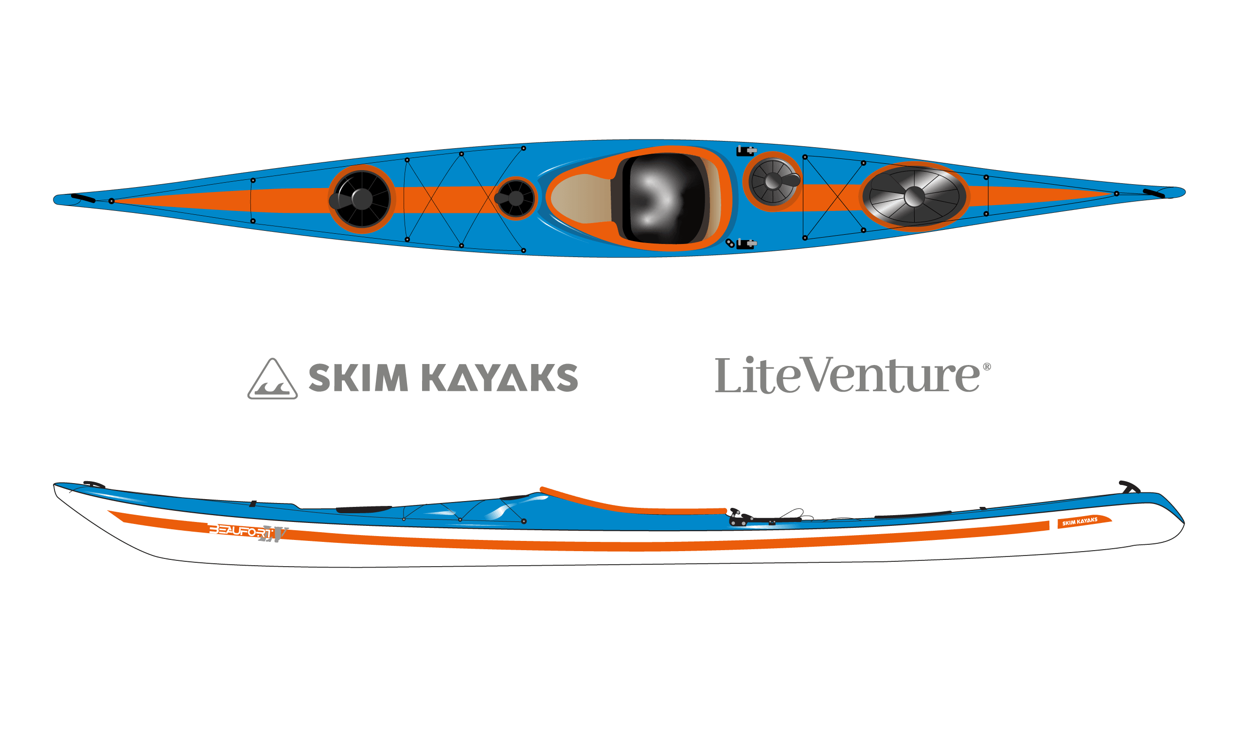 Produktbild von Kajak " Beaufort LV Rockhopper-azurblau orange " der Marke SKIM Kayaks für 4350.00 €. Erhältlich online bei Lite Venture ( www.liteventure.de )
