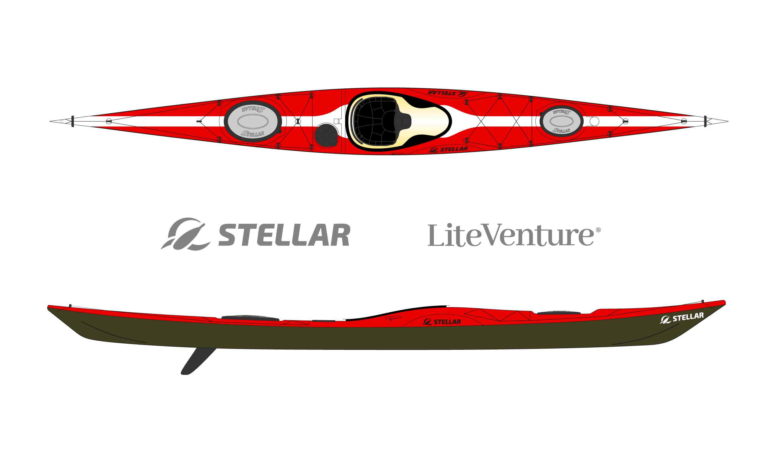 Produktbild von Kajak " SILV Multisport-rot weiß " der Marke STELLAR Lightweight für 3290.00 €. Erhältlich online bei Lite Venture ( www.liteventure.de )